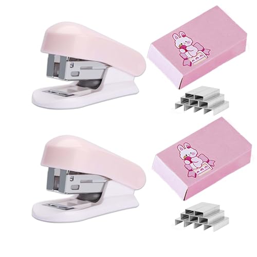 2 niedliche Mini-Heftgeräte in Rosa – der Hefter ist ein Mini-Arbeitssparendes Schreibtischwerkzeug mit 2000 Heftklammern, ein süßes Geschenk für Schüler und Lehrer, geeignet für Arbeit, Studium von kitudaty