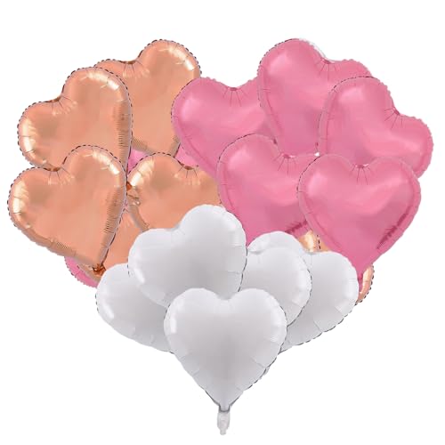 24 Stück Premium Herz Folienballon, Die Ballons mit Herzform dienen als hochwertige Hochzeitsdeko, Luftballon für Geburtstagsfeier Valentinstag Babyparty, Verlobung, Muttertag（rosa weiß Roségold） von kitudaty