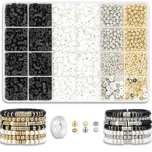 2800 Stück Perlen für Armbänder, 6mm Polymer Clay Perlen für armbänder, 6 verschiedene Perlen Charms Kit, Perlen zum Auffädeln, Freundschaftsarmband Selber Machen, Halsketten, Ohrring, DIY Handwerk von kitudaty