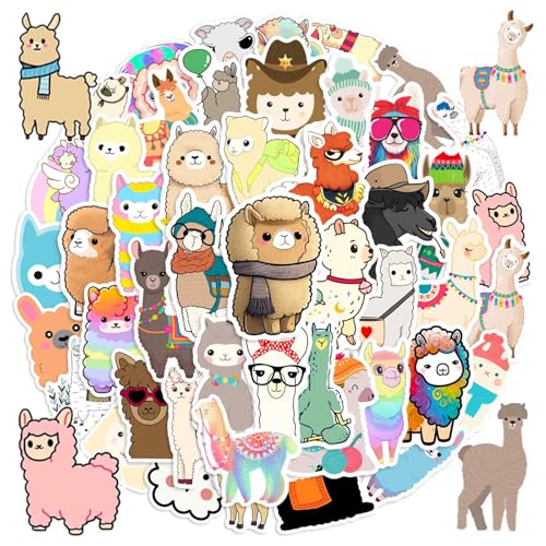 50 Stück Aufkleber Kinder Alpaka, Wasserdicht Süße Vinyl Alpaka Sticker, Tier Ästhetische Aufkleber, Sticker für Jungen Mädchen, Alpaka Stickers Set für Laptop, Water Bottle, Telefon, Scrapbook von kitudaty