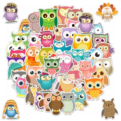 50 Stück Aufkleber Kinder Eule, Kinder Aufkleber Wasserfest, Lernende Tiere Im Spiel, Tiermuster Sticker für Jungen Mädchen, Eule Stickers Set für Laptop, Wasserflaschen, Skateboards, Scrapbook von kitudaty