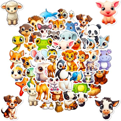 50 Stück Aufkleber Kinder Tiere, Kinder Aufkleber Wasserfest, Lernende Tiere Im Spiel, Tiermuster Sticker für Jungen Mädchen,Tier Stickers Set für Laptop, Telefon, Fahrrad, Koffer, Scrapbook von kitudaty