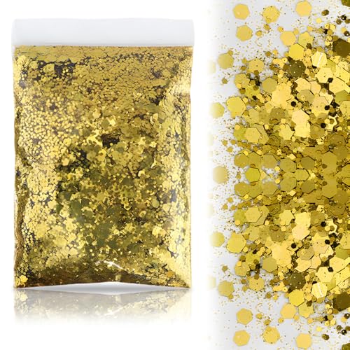 50g Gold Glitzer zum Basteln, 1 Set Gemischte Grobe Feine FlockenCraft Glitzerpuder, Glitzer zum Basteln Glitter Glitzer Make up Set, Glitzerpulver für Nägel Gesich Handwerk Nagelkunst Kartenbasteln von kitudaty