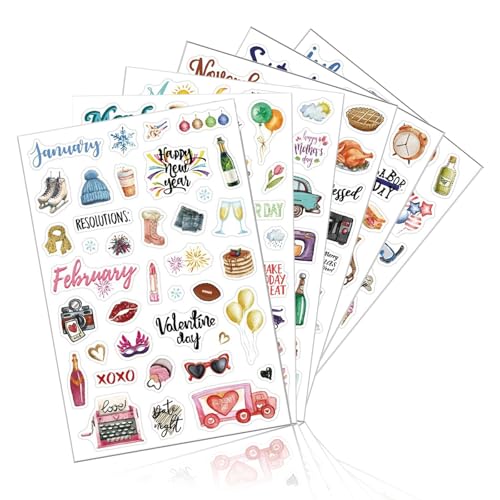 6 Stück Jahreszeiten Sticker Set, Planer Stickers, DIY Scrapbooking Aufkleber, Kinder Erwachsene Anlässe, Stickeralbum, Dekorieren, Saisonal, für Fotoalbum Bullet Journal Zubehör Deko von kitudaty