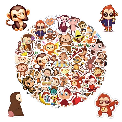 64 Stück Kinder Tiere Aufkleber, Affe Sticker, Vinyl Stickers mit Niedlichen Aquarellen Affe Motiven, Wasserfest, Lustige Affemuster, Lernende Tiere Im Spiel, für Scrapbook, Skateboard, Auto, Gepäck von kitudaty