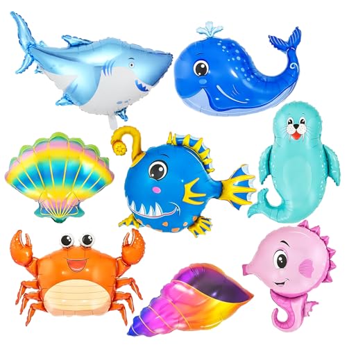 8 Stück Meerestier-Luftballons, Blau Ozean Thema Geburtstagsdekoration Happy Birthday Ballon, Seelöwe Hai Wal Seepferdchen Krabbe Muschel Ballons für Party Riesenballon Kinder Geburtstag Party Deko 8 Stück Meerestier-Luftballons, Blau Ozean Thema Geburtstagsdekoration Happy Birthday Ballon, Seelöwe Hai Wal Seepferdchen Krabbe Muschel Ballons für Party Riesenballon Kinder Geburtstag Party Deko von kitudaty