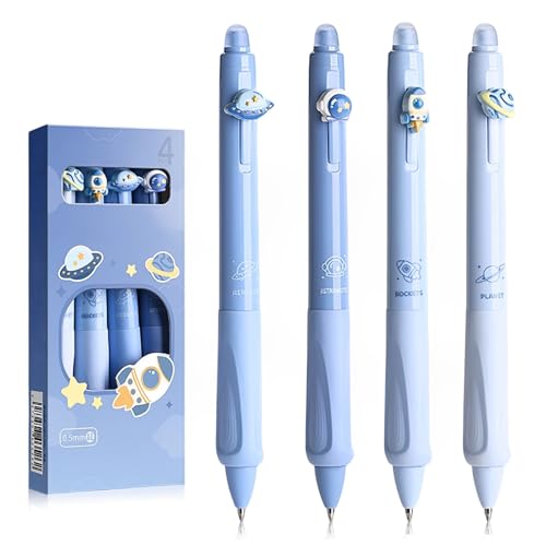 Radierbarer Kugelschreiber Stifte Set, 4 Stück Blau Kugelschreiber, Einziehbare Tintenroller, Kugel am Ende zum Entfernen der Tinte, Durchmesser der Mine 0,5, Studenten Geschenk Schulsachen von kitudaty
