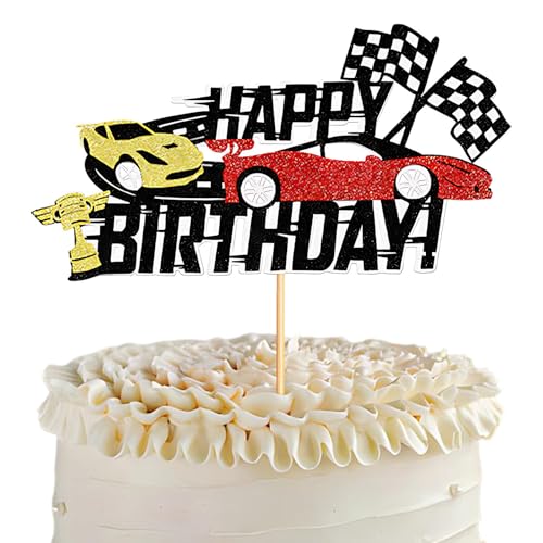 Rennwagen Cake Topper, Racing Themed Card Insertion, Schwarz und Weiß Karierte Flagge Geburtstag Party Dekoration, Auto Geburtstag Kuchen Dekoration für Jungen und Mädchen Rennwagen Cake Topper, Racing Themed Card Insertion, Schwarz und Weiß Karierte Flagge Geburtstag Party Dekoration, Auto Geburtstag Kuchen Dekoration für Jungen und Mädchen von kitudaty