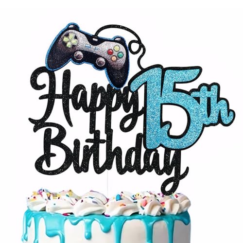 Tortenaufsätze zum 15. Geburtstag, Happy 15th Birthday, Kuchendekoration, Spielthema, Kuchendeck, Jungen und Mädchen, Partyzubehör zum 15. Geburtstag, Partyzubehör, Blau Tortenaufsätze zum 15. Geburtstag, Happy 15th Birthday, Kuchendekoration, Spielthema, Kuchendeck, Jungen und Mädchen, Partyzubehör zum 15. Geburtstag, Partyzubehör, Blau von kitudaty