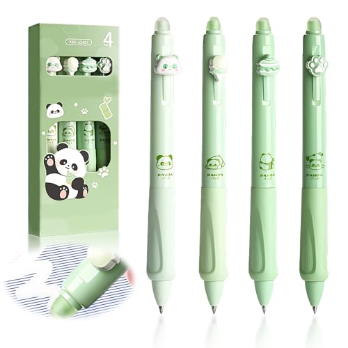 kitudaty Panda Radierbarer Kugelschreiber Stifte Set, 4 Stück Kugelschreiber Radierbarer, Radierbare Stifte zum Wegradieren, Themen Panda, Eiscreme, Kuchen, Panda Pfote, Kugelschreiber Blau von kitudaty