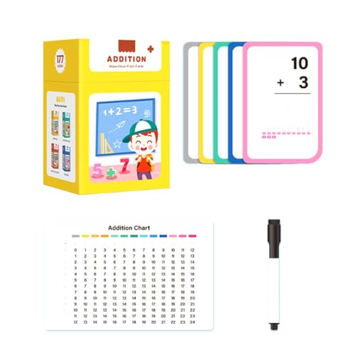 Erasable Mathe-Addition, Subtraktion, Multiplikation & Division Lernkarten – progressiv – beschichtetes Lernpapier für Kinder ab 3 Jahren von kkiuop