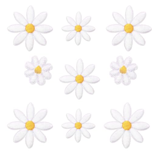 40 Stück Gänseblümchen-Applikationen, 4 Größen, zum Aufbügeln, niedliche Gänseblümchen-Stickerei, Applikation, zum Aufnähen von Kleidung, Taschen, Hüten, Bastelarbeiten von klahh