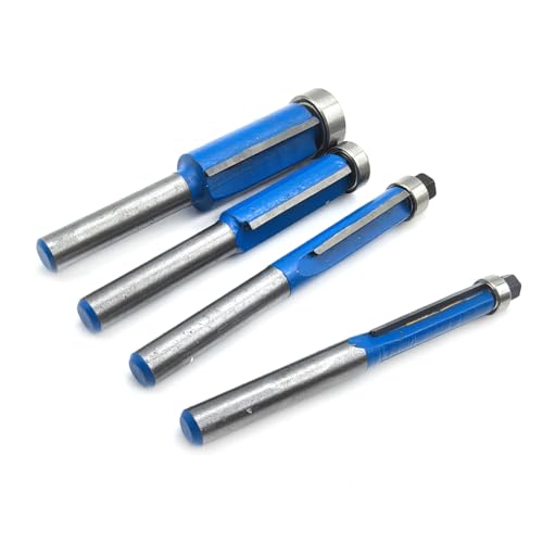 Fräser-Bit-Set, 1/4-Zoll-Schaft, bündiges Trimmmuster, Holzbearbeitung, Fräser, Schaft, bündiges Trimmen, Fräser-Bit-Set mit Lager, 4 Stück von klahh