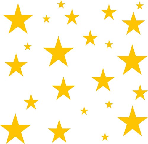 Kleberio® 32x Klebesterne Farbe: gelb GROßE: 2,5cm 5 cm 7,5cm 10cm Aufkleber Sterne PVC-Spezialfolie von ORAFOL selbstklebend glänzend Für den Innen- und Außenbereich geeignet von kleberio