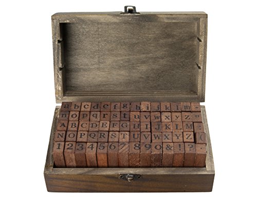 Knora 70 Holzstempel aus Gummi (Großbuchstaben, Kleinbuchstaben, Symbole und Zahlen) in einer Vintage Holzbox von knora