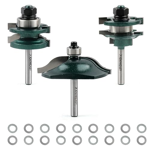 Knoweasy 3-teiliges Fräser-Bit-Set mit 1/4-Zoll-Schaft, professionelles Set für Schranktüren, enthält Ogee-Schienen- und Stile-Bits, Nut- und Federschneider mit 1-5/8-Zoll-Zapfendurchmesser Knoweasy 3-teiliges Fräser-Bit-Set mit 1/4-Zoll-Schaft, professionelles Set für Schranktüren, enthält Ogee-Schienen- und Stile-Bits, Nut- und Federschneider mit 1-5/8-Zoll-Zapfendurchmesser von knoweasy