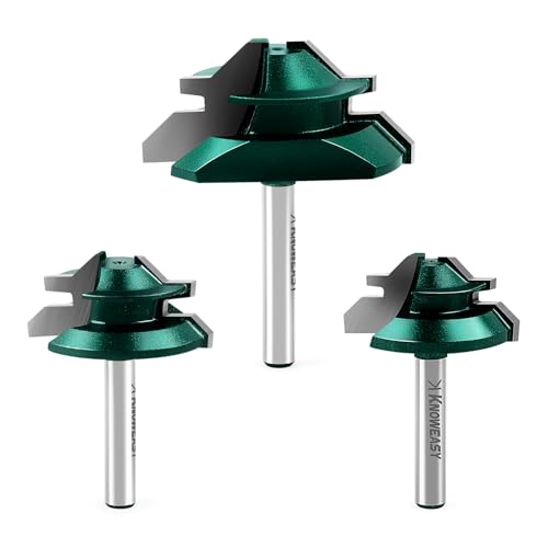 Knoweasy 45 Grad Lock Gehrungsfräser Bit Set mit 1/4 Zoll Schaft, 3-teilig für Holzbearbeitungsprojekte, inklusive 1/2, 5/8 und 3/4 Zoll Schnitthöhen, Präzisions-Tischlerwerkzeug für starke Knoweasy 45 Grad Lock Gehrungsfräser Bit Set mit 1/4 Zoll Schaft, 3-teilig für Holzbearbeitungsprojekte, inklusive 1/2, 5/8 und 3/4 Zoll Schnitthöhen, Präzisions-Tischlerwerkzeug für starke von knoweasy