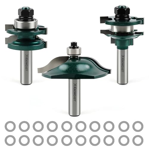 Knoweasy Professionelles 3-teiliges Fräser-Set für Schranktüren mit 1/2-Zoll-Schaft, inklusive erhöhten Platten-Bits, Ogee-Schienen- und Stilschneidern, Nut- und Federfräser-Bits mit 1-5/8 von knoweasy