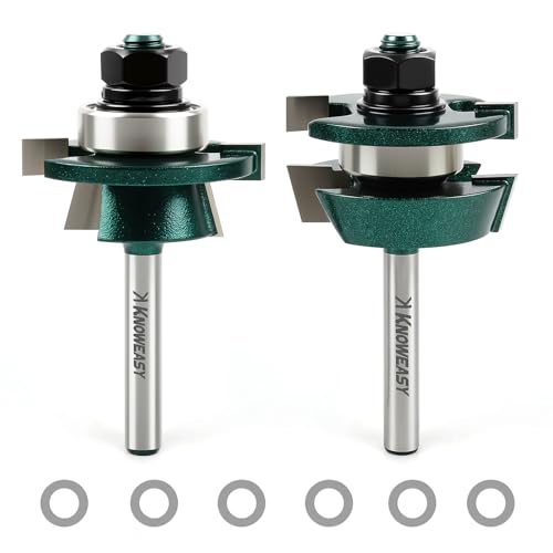 Knoweasy Shaker Style Schranktür Router Bit Set 2-teilig mit 1/4 Zoll Schaft, Hartmetallbestückte Nut- und Federschneider für Holzbearbeitung, Schienen- und Stile-Profil-Bits für professionelle von knoweasy