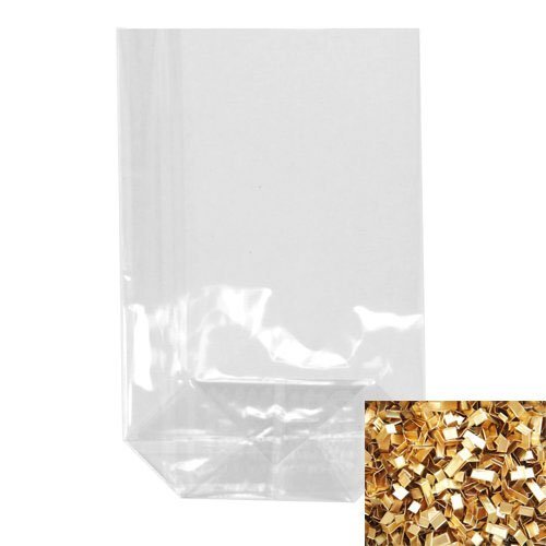 Zellglas - Bodenbeutel/Tüte + Verschluss-Clips (Transparent Neutral + gold / 9 x 16 cm - jeweils 100 Stk.) KOMPLETT - SET von knusper.haus