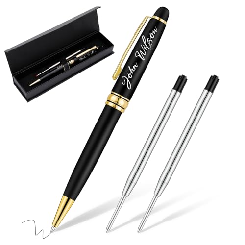 kodinsiivous Kugelschreiber mit Gravur Geschenk,Personalisierter metallischer Tintenroller Stift+Geschenkbox und 2 Schwarze Stiftminen,Einzigartige Stifte mit Namen,Geburtstag Männer Frauen,Gold von kodinsiivous