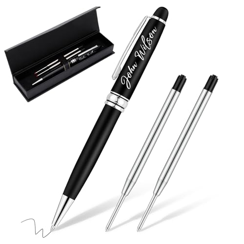 kodinsiivous Kugelschreiber mit Gravur,Personalisierter metallischer Tintenroller Stift+Geschenkbox und 2 Schwarze Stiftminen,Einzigartige Stifte mit Namen,Kollegen Geburtstag Männer Frauen,Silber von kodinsiivous