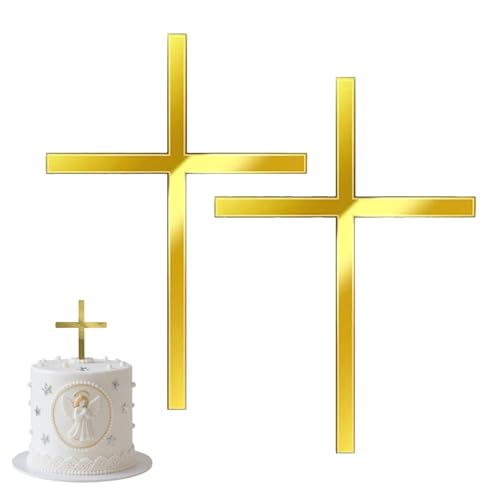 2 Stück Kreuz Tortendeko Taufe - Goldene Cake Topper für Taufe, Kommunion, Konfirmation, Elegante Tortendekoration, Kreuz Deko für Kuchen, Taufdekoration, 2 Stück Kreuz Tortendeko Taufe - Goldene Cake Topper für Taufe, Kommunion, Konfirmation, Elegante Tortendekoration, Kreuz Deko für Kuchen, Taufdekoration, von kofihety