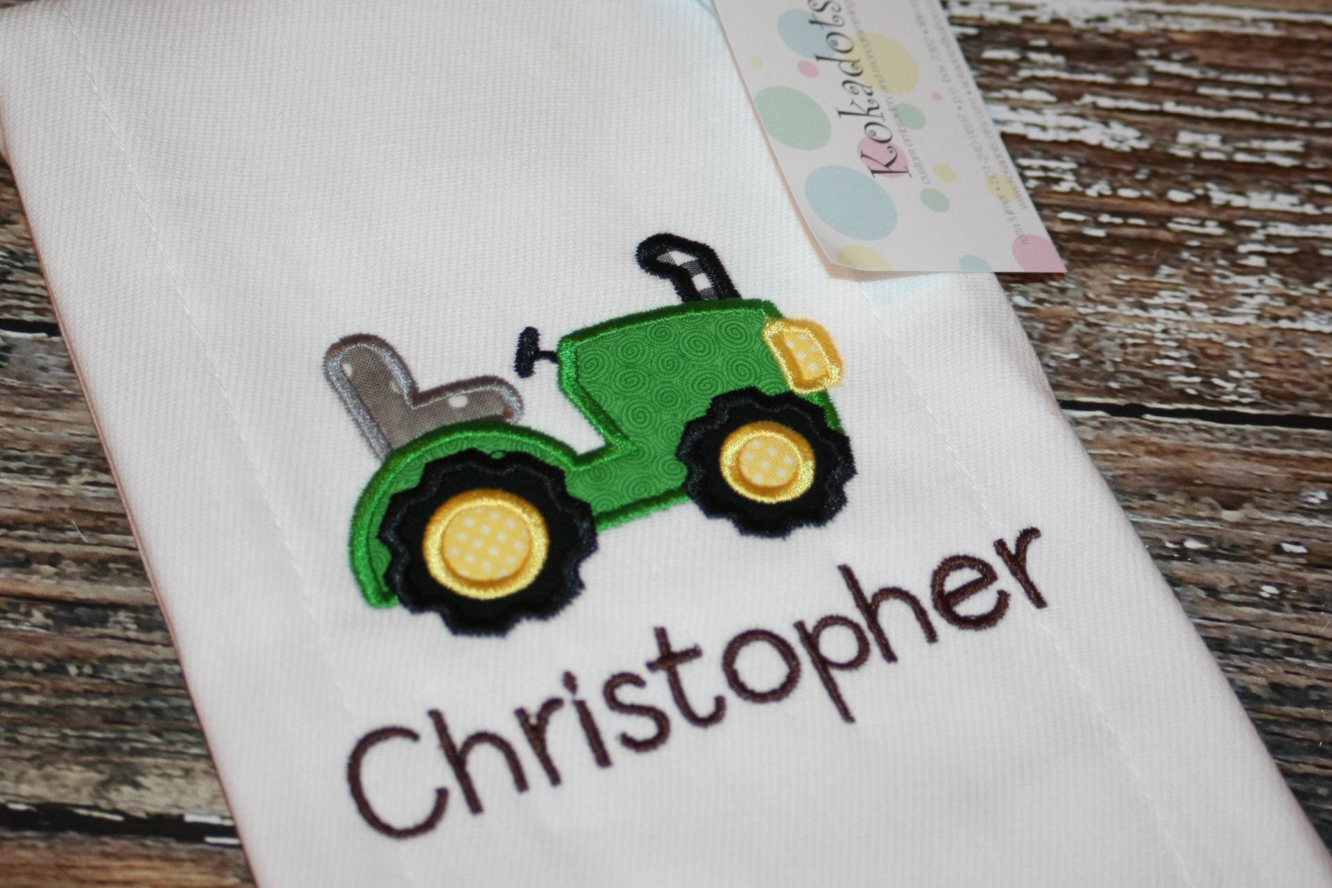 Personalisiertes Spucktuch, Traktor Bauernhof Appliziertes Und Monogrammiertes Baby Junge Spucktuch Personalisiertes Spucktuch, Traktor Bauernhof Appliziertes Und Monogrammiertes Baby Junge Spucktuch von kokadots