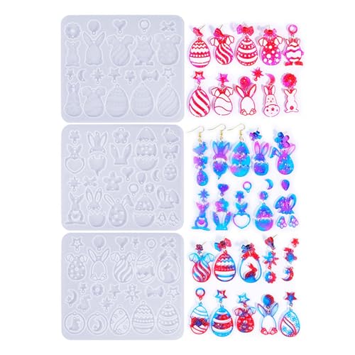 kokdid 3 x Epoxid-Form für Ohrringe, Eier, Kaninchen, Ohrringe, Ohranhänger, Silikonformen für Bastelbegeisterte von kokdid