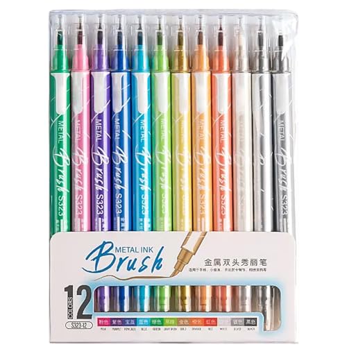 kokdid Doppelseitiger Glitzer-Textmarker, 6/12/24 Farben, metallischer Marker, Pinselstift für Scrapbooking, Tagebuch, Planer, Kartenherstellung kokdid Doppelseitiger Glitzer-Textmarker, 6/12/24 Farben, metallischer Marker, Pinselstift für Scrapbooking, Tagebuch, Planer, Kartenherstellung von kokdid
