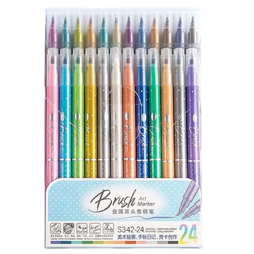 kokdid Doppelseitiger Glitzer-Textmarker, 6/12/24 Farben, metallischer Marker, Pinselstift für Scrapbooking, Tagebuch, Planer, Kartenherstellung kokdid Doppelseitiger Glitzer-Textmarker, 6/12/24 Farben, metallischer Marker, Pinselstift für Scrapbooking, Tagebuch, Planer, Kartenherstellung von kokdid