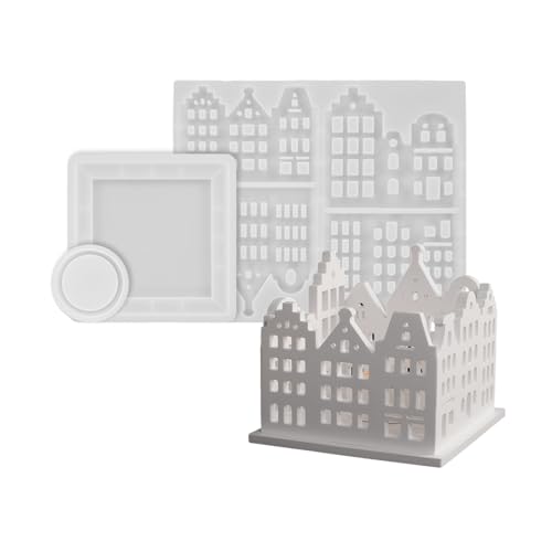 kokdid Hausform-Set aus Kunstharz, kreative Designs, Silikonform, Ornament-Formen, geeignet für Kerzenhalter und Heimdekoration von kokdid