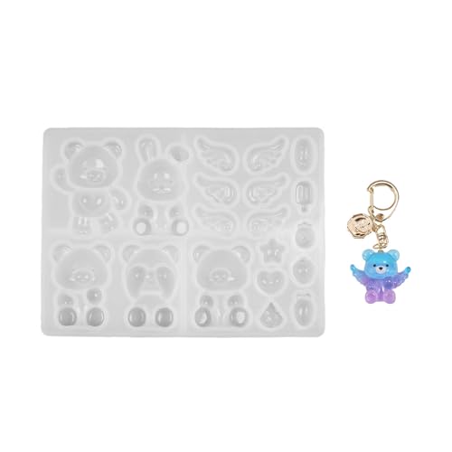 kokdid Silikonform mit Bär und Kaninchen, Schlüsselanhänger, Anhänger, Schmuck, Basteln, Formen zum Basteln von Kristall-Epoxid-Projekten von kokdid