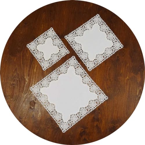Deckchen Rena Echte Plauener Spitze 3er Set Rahmendecke mit Rosen in Natur Spitzen-Tischdecken quadratisch von kollektion MT