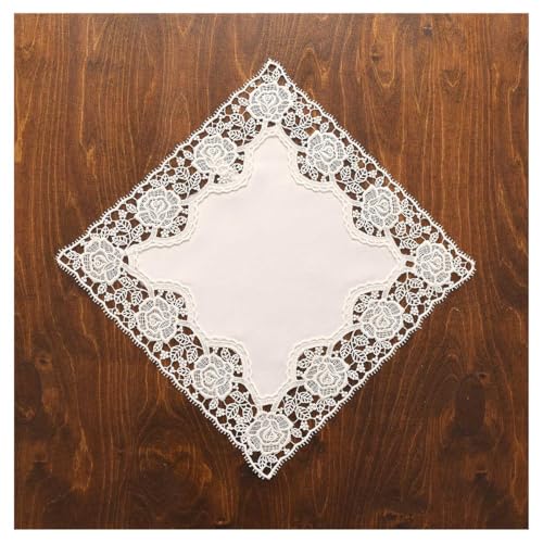 Deckchen Rena Echte Vogtländischer Spitze Rahmendecke mit Rosen in Natur Spitzen-Tischdecke quadratisch 30 x 30 cm von kollektion MT