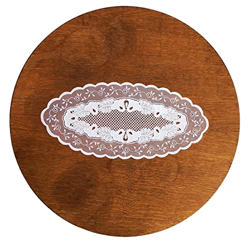 Deckchen Tischdecke Toska Echte Plauener Spitze in Natur Luftspitzen-Stickerei rund oder oval von kollektion MT