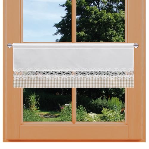 Feenhaus-Scheibengardine Hannah mit Vogtländischer Spitze Landhaus-Kurzgardine beige-weiß kariert | blickdichter Scheibenhänger für Küche und Esszimmer | Bistrogardine Höhe x Breite 30 x 80 cm Feenhaus-Scheibengardine Hannah mit Vogtländischer Spitze Landhaus-Kurzgardine beige-weiß kariert | blickdichter Scheibenhänger für Küche und Esszimmer | Bistrogardine Höhe x Breite 30 x 80 cm von kollektion MT