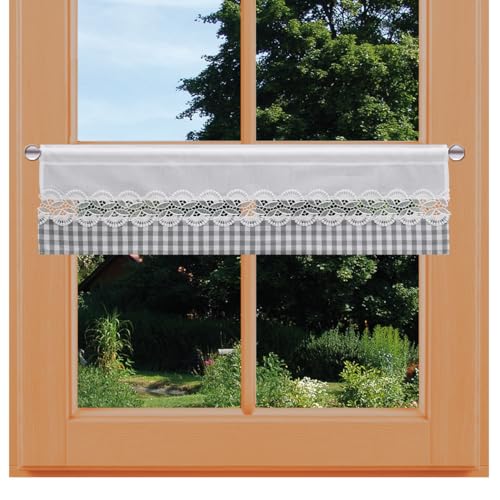 Feenhaus-Scheibengardine Hannah mit Vogtländischer Spitze Landhaus-Kurzgardine grau-weiß kariert | blickdichter Scheibenhänger für Küche und Esszimmer | Panneaux Höhe x Breite 20 x 80 cm Feenhaus-Scheibengardine Hannah mit Vogtländischer Spitze Landhaus-Kurzgardine grau-weiß kariert | blickdichter Scheibenhänger für Küche und Esszimmer | Panneaux Höhe x Breite 20 x 80 cm von kollektion MT