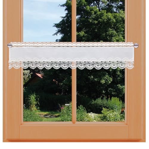 Feenhaus-Scheibengardine Hannah mit Vogtländischer Spitze Landhaus-Kurzgardine in weiß | blickdichter Scheibenhänger für Küche und Esszimmer | edle Bistrogardine Höhe x Breite 17 x 80 cm von kollektion MT