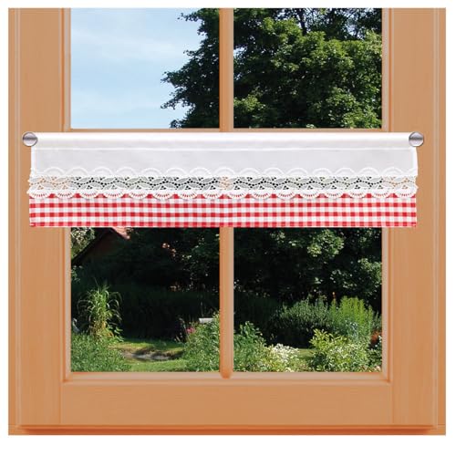 Feenhaus-Scheibengardine Hannah mit Vogtländischer Spitze Landhaus-Kurzgardine rot-weiß kariert | blickdichter Scheibenhänger für Küche und Esszimmer | Kaffeehausgardine Höhe x Breite 20 x 67 cm Feenhaus-Scheibengardine Hannah mit Vogtländischer Spitze Landhaus-Kurzgardine rot-weiß kariert | blickdichter Scheibenhänger für Küche und Esszimmer | Kaffeehausgardine Höhe x Breite 20 x 67 cm von kollektion MT