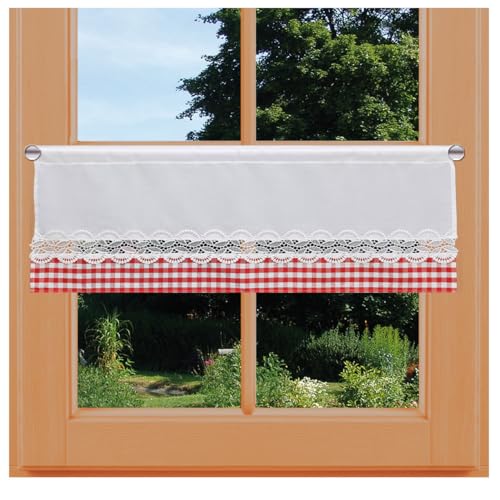 Feenhaus-Scheibengardine Hannah mit Vogtländischer Spitze Landhaus-Kurzgardine rot-weiß kariert | blickdichter Scheibenhänger für Küche und Esszimmer | Kaffeehausgardine Höhe x Breite 30 x 106 cm Feenhaus-Scheibengardine Hannah mit Vogtländischer Spitze Landhaus-Kurzgardine rot-weiß kariert | blickdichter Scheibenhänger für Küche und Esszimmer | Kaffeehausgardine Höhe x Breite 30 x 106 cm von kollektion MT