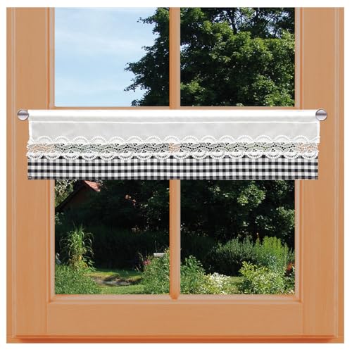 Feenhaus-Scheibengardine Hannah mit Vogtländischer Spitze Landhaus-Kurzgardine schwarz-weiß kariert | blickdichter Scheibenhänger für Küche und Esszimmer | Spitzengardine Höhe x Breite 20 x 93 cm Feenhaus-Scheibengardine Hannah mit Vogtländischer Spitze Landhaus-Kurzgardine schwarz-weiß kariert | blickdichter Scheibenhänger für Küche und Esszimmer | Spitzengardine Höhe x Breite 20 x 93 cm von kollektion MT