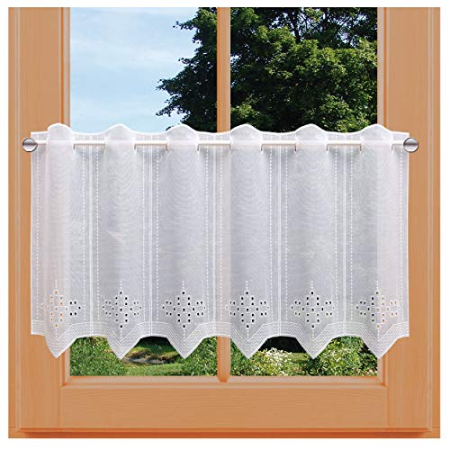 kollektion MT Kurzgardine Feenhausgardine Irmi Vogtländischer Spitze weiß Stickerei und Lochstickerei auf leichtem Batist 45 x 144 cm von kollektion MT