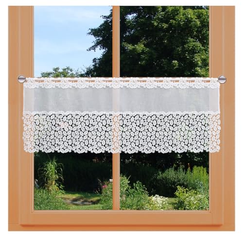 Scheibengardine Carmelita Vogtländische Spitze | moderner Scheibenhänger mit Blätterdesign weiß | zeitlose Kurzgardine mit Sockelspitze handgefertigt | hochwertige Landhausgardine HxB 35 x 112 cm Scheibengardine Carmelita Vogtländische Spitze | moderner Scheibenhänger mit Blätterdesign weiß | zeitlose Kurzgardine mit Sockelspitze handgefertigt | hochwertige Landhausgardine HxB 35 x 112 cm von kollektion MT