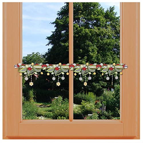 Scheibengardine Glückskäfer Vogtländische Spitze Sommer-Deko | Bunte Feenhaus-Spitzengardine mit Marienkäfern und Blumen | Fröhliche Kurzgardine für Wohn- und Kinderzimmer | HxB 14 x 80 cm von kollektion MT