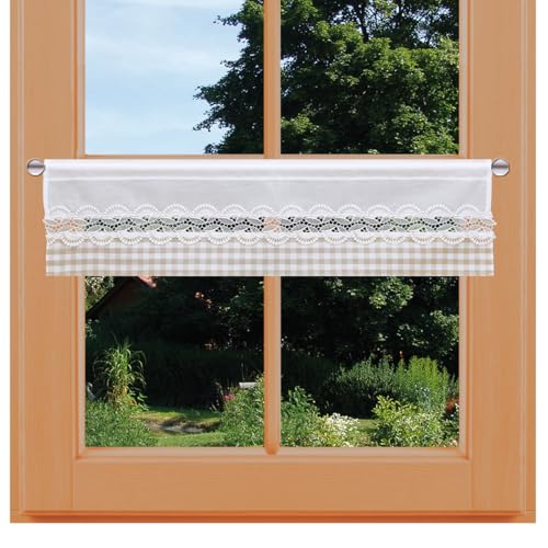 Feenhaus-Scheibengardine Hannah mit Vogtländischer Spitze Landhaus-Kurzgardine beige-weiß kariert | blickdichter Scheibenhänger für Küche und Esszimmer | Bistrogardine Höhe x Breite 20 x 67 cm Feenhaus-Scheibengardine Hannah mit Vogtländischer Spitze Landhaus-Kurzgardine beige-weiß kariert | blickdichter Scheibenhänger für Küche und Esszimmer | Bistrogardine Höhe x Breite 20 x 67 cm von kollektion MT