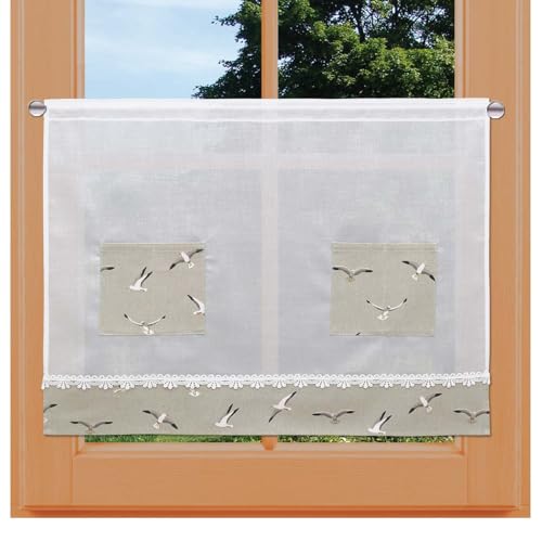 Scheibenhänger Ilma Möwe mit Vogtländischer Spitze und Taschen zum Dekorieren | maritime Scheibengardine in weiß-natur für Bad und Esszimmer | blickdichte Kurzgardine Höhe x Breite60 x 120 cm Scheibenhänger Ilma Möwe mit Vogtländischer Spitze und Taschen zum Dekorieren | maritime Scheibengardine in weiß-natur für Bad und Esszimmer | blickdichte Kurzgardine Höhe x Breite60 x 120 cm von kollektion MT