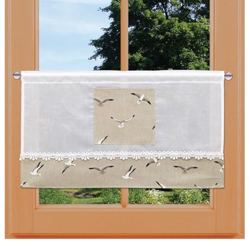 Scheibenhänger Ilma Möwe mit Vogtländischer Spitze und Taschen zum Dekorieren | maritime Scheibengardine in weiß-natur für Bad und Esszimmer | blickdichte Kurzgardine Höhe x Breite60 x 60 cm Scheibenhänger Ilma Möwe mit Vogtländischer Spitze und Taschen zum Dekorieren | maritime Scheibengardine in weiß-natur für Bad und Esszimmer | blickdichte Kurzgardine Höhe x Breite60 x 60 cm von kollektion MT