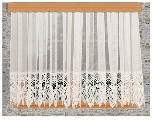 Spitzen-Store Vera Naturfarben mit 30 cm breiter Spitzenkante aus Echter Plauener Spitze mit Reihband Fertiggardine von kollektion MT