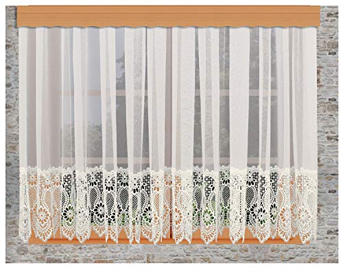 Store Margaret Naturfarben mit 30 cm breiter Spitzenkante aus Echter Vogtländischer Spitze mit Reihband Fertiggardine von kollektion MT